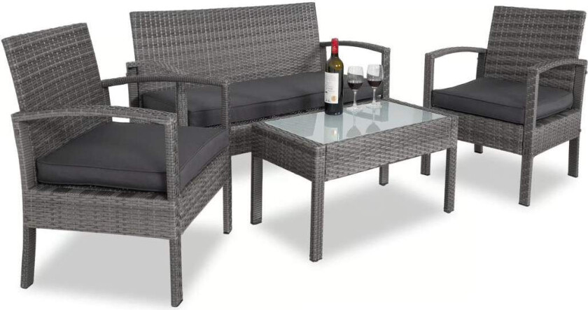 Polyrattan hagegruppe 4 deler grå/antrasitt