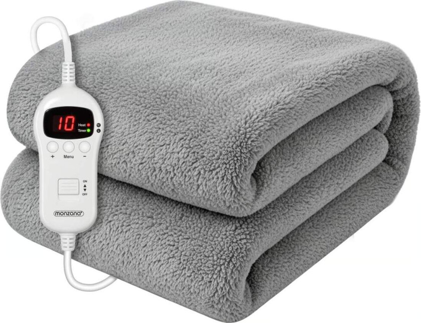 Varmeteppe grått fleece 180x130cm – 10 varmenivåer