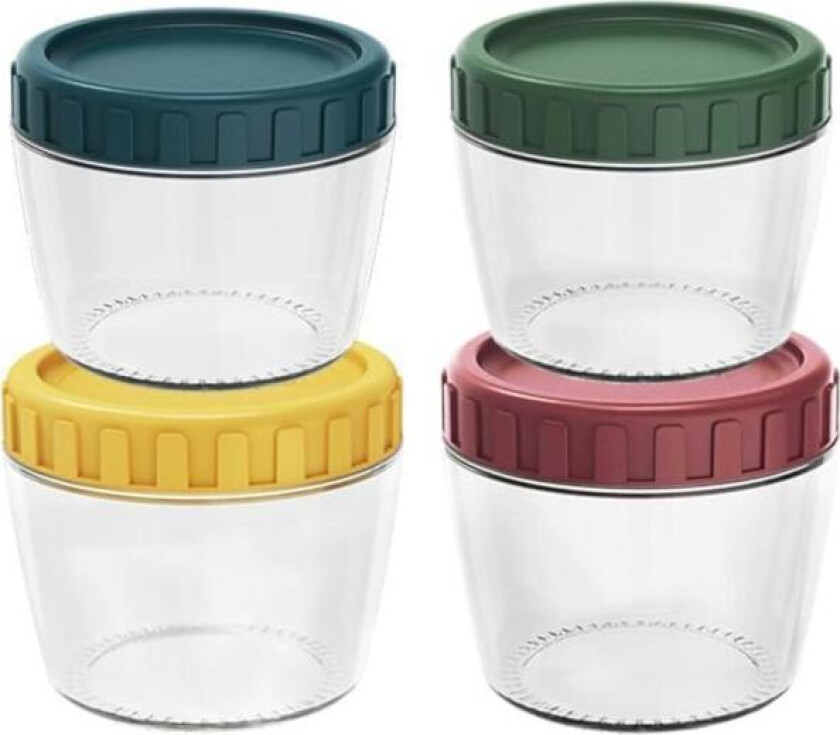 Glasskrukke med Skrulokk Lekkasjesikker Over Natten Havrebeholder, Havregryn Salatglass, for Frokostblandinger Melk Frukt Krydder Dressing, 4 Farger (4-Pakning 260ML)