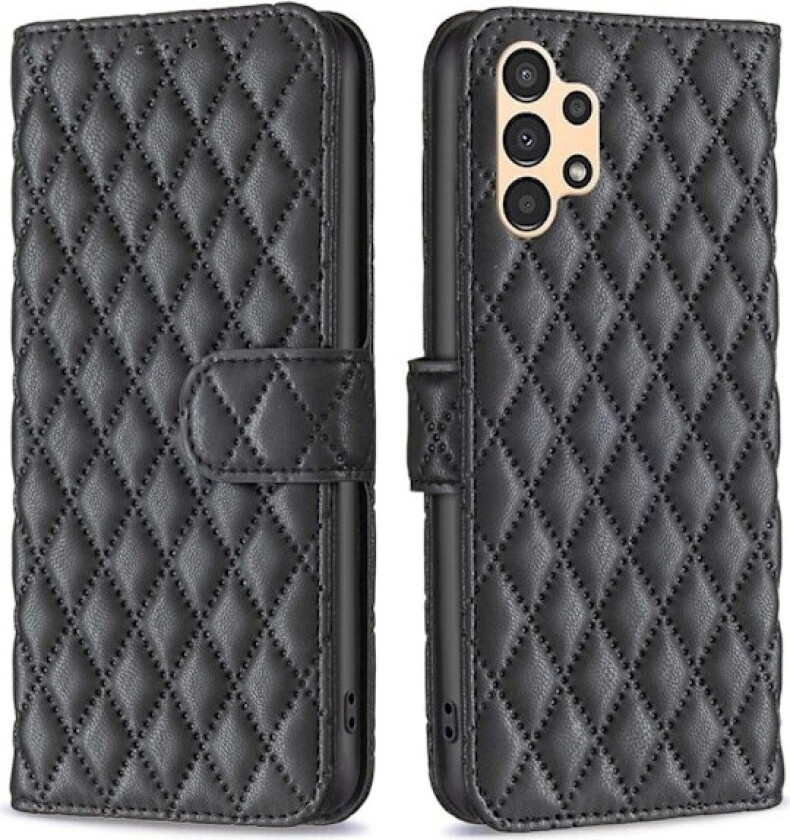 Rombemønster, matt flip-deksel for Samsung Galaxy A13 5G / Samsung Galaxy A13 4G - Svart