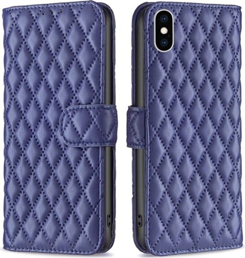 Rombemønster, matt flip-deksel for iPhone Xs - Blå