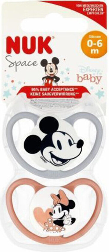 NUK Space Smokk 0-6 mnd, Mikke Mus - 2 stk (Gr??, Rosa)