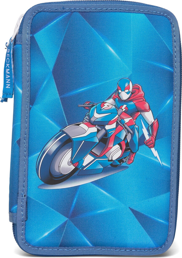 Three Section Pencil Case With Content, Blue Lightning - Blue - ONE SIZE