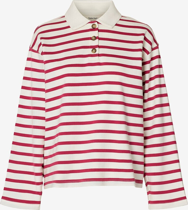 Topp slfWada LS Stripe Collar - Rød
