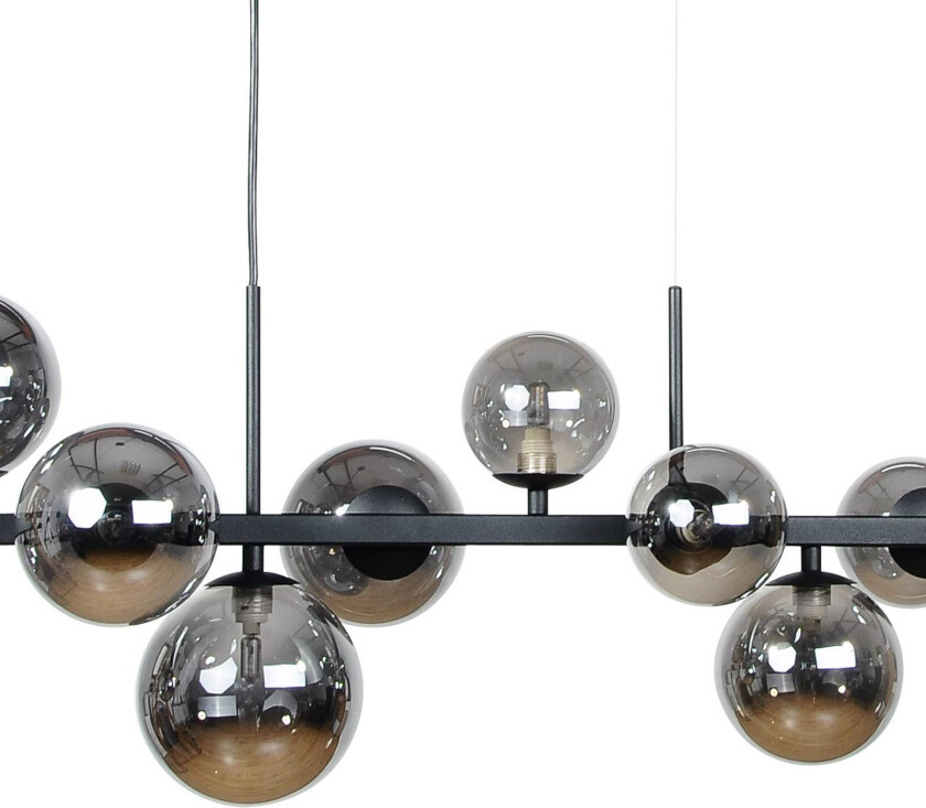 Hengelampe Rumba, svart/røykgrå, glass/metall, 10 lyskilder