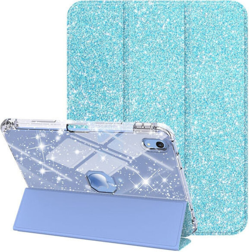 iPad (2025) / iPad 10.9 (2022) Etui med blyantlomme, trefoldig stativ, glitrende beskyttelsesdeksel for nettbrett, støtte for automatisk våkne/sove-fu