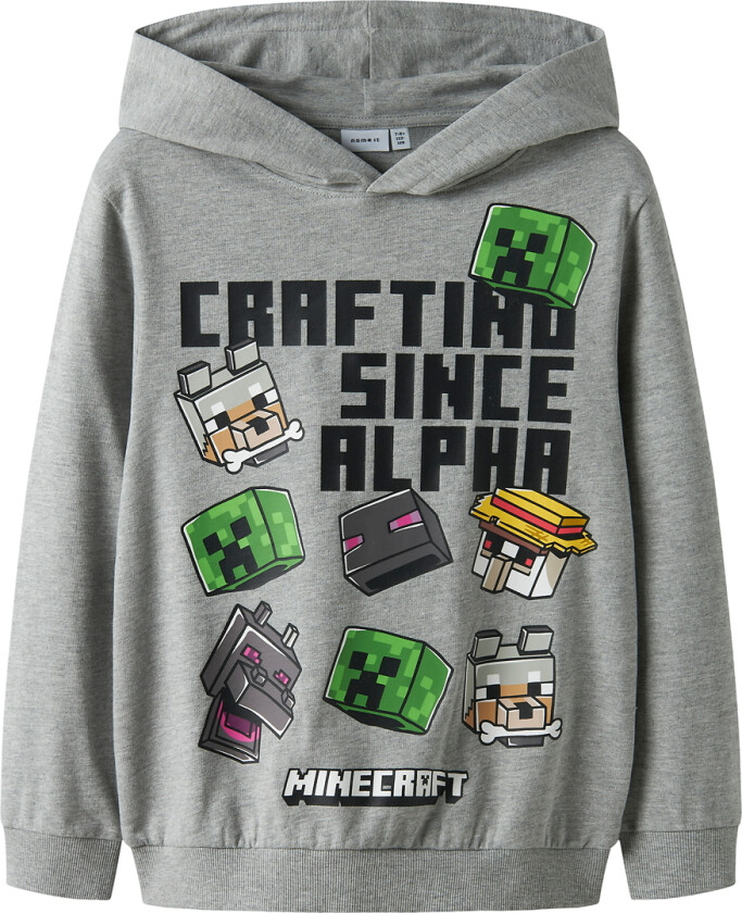 Hettegenser - NkmJet - Minecraft - Grey Melange - - 7-8 år (122-128) - Hettegenser