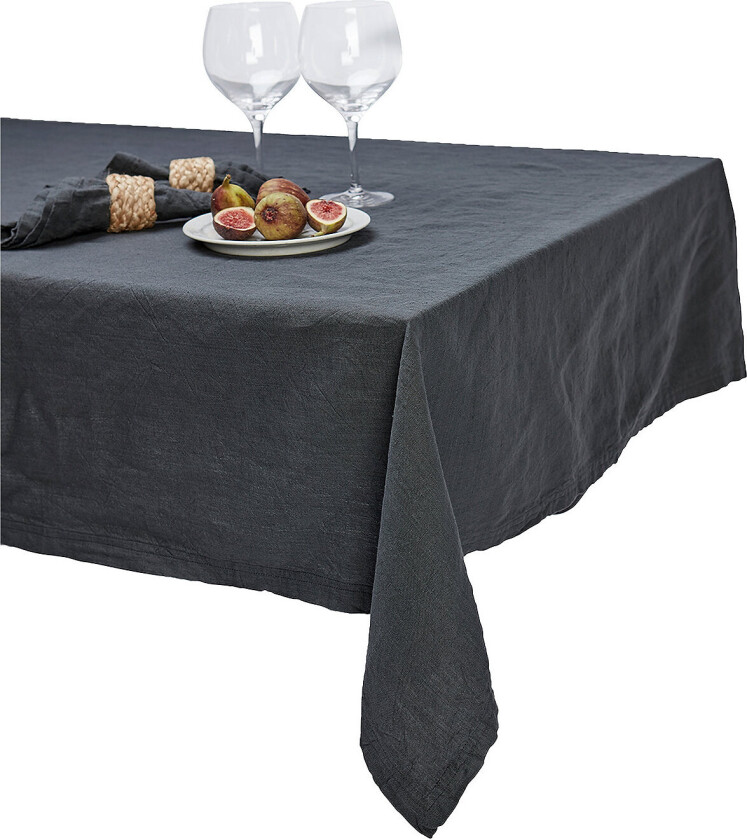Table Cloth Linen Blend White 145X250 - Black - 145X250CM