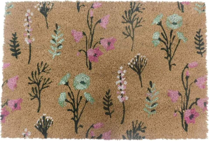 Kokos dørmatte med botanisk design, 60 x 40 cm