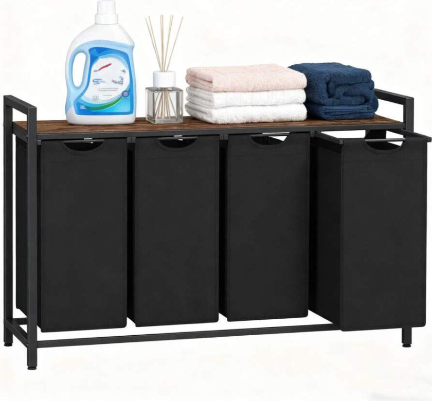 Skittentøyskurv med 4 avtakbare poser og hylle