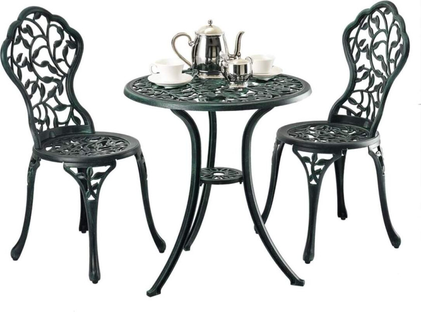 3-delt bistrosett i metall – bladdesign, kompakt størrelse