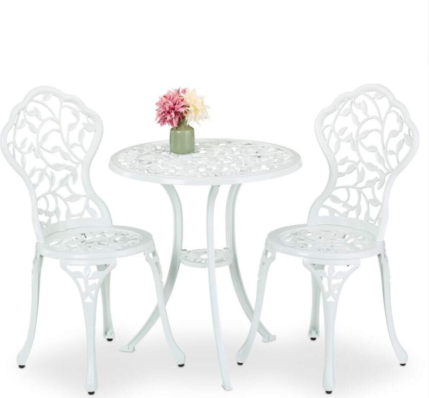 Hvitt metall bistrosett – 3-delt bladdesign