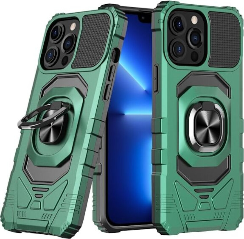 Slitesterkt hardplastdeksel med myk innside og kickstand for iPhone 13 Pro Max - Midnattsgrønn