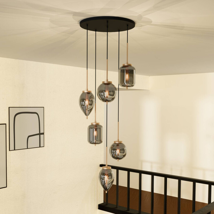 Lucande Elani hengelampe, 6 lyskilder, Ø 62 cm, glass