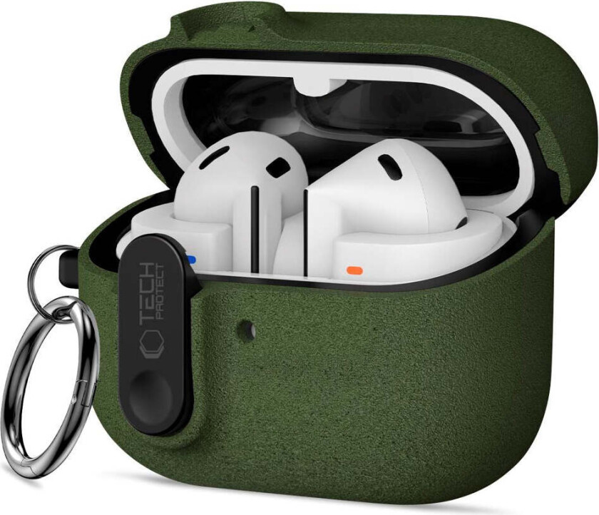 Samsung Galaxy Buds 3 / 3 Pro / 3 FE Tech-Protect Slim Hook Deksel m. Karabinkrok – Grønn