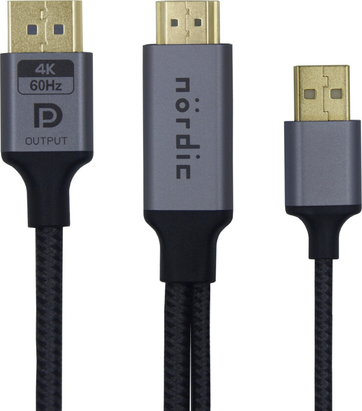 NÖRDIC HDMI til Displayport-kabel 1m 4K60Hz 18Gbps