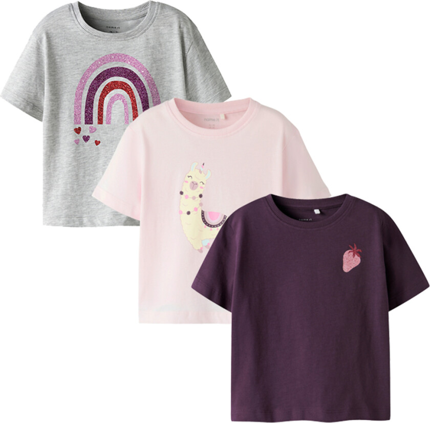 T-skjorte - NmfBalina - 3-pack - Blackberry Wine/Grey me - - 5 år (110) - T-skjorte