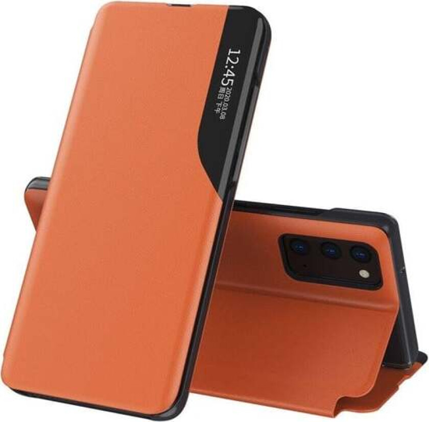 Eco Leather View Case Elegant Bookcase type case with kickstand for Samsung Galaxy A72 4G Orange