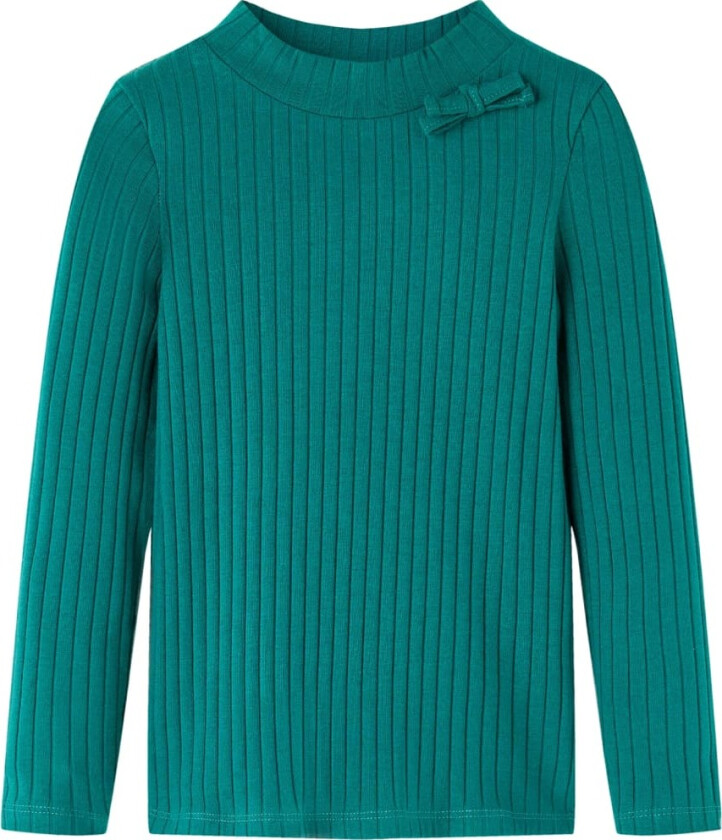 T-skjorte for barn med lange ermer ribbestrikket mørkegrønn 128