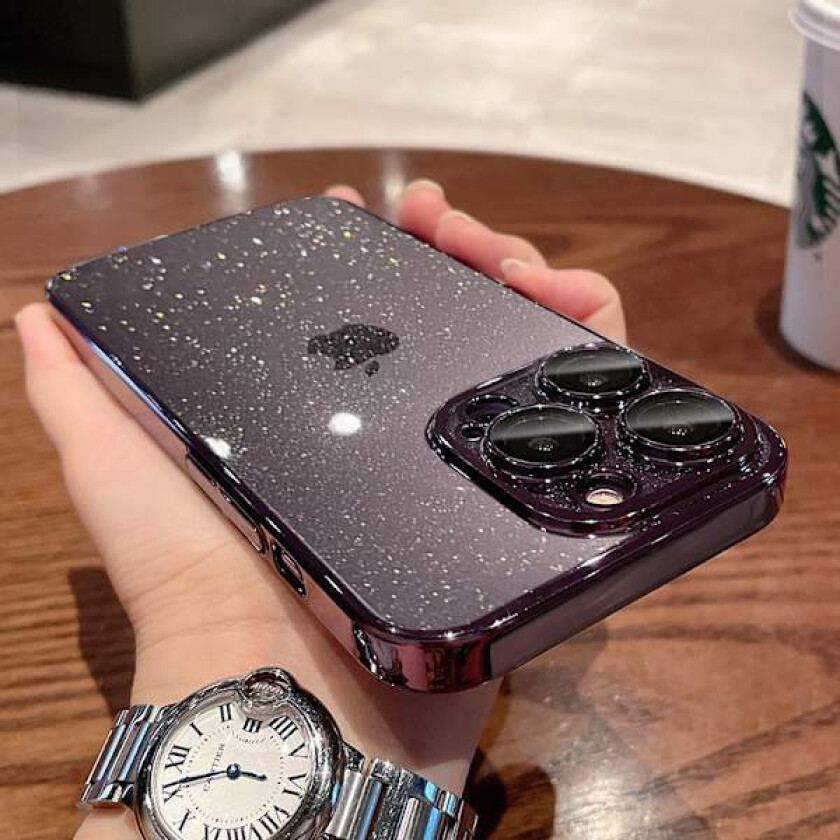 iPhone 17 Pro Max Deksel Stjerneglitter Mørk Lilla Linsefilm Transparent Elektroplettert Stjerneglitter