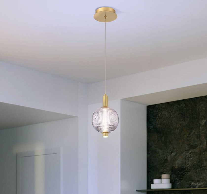 LED-hengelampe PALMAS, gull/røykgrå, Ø 15 cm, 1 lyskilde, glass