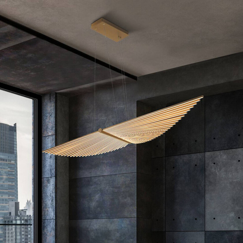 LED-hengelampe SERAPH, børstet gull, lengde 105 cm Metall