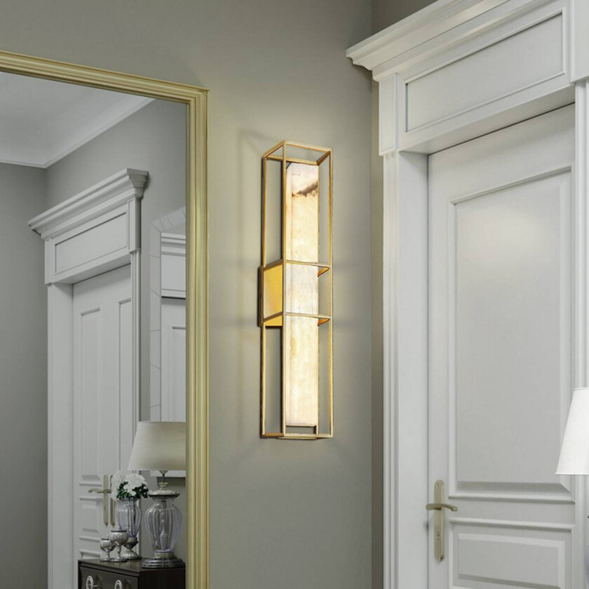 utendørs LED-vegglampe BLAKLEY, gull/alabast, høyde 61 cm, IP44