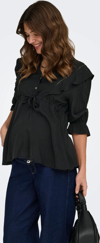 Olmsalli 2/4 V-Neck Frill Top Wvn - Black - S