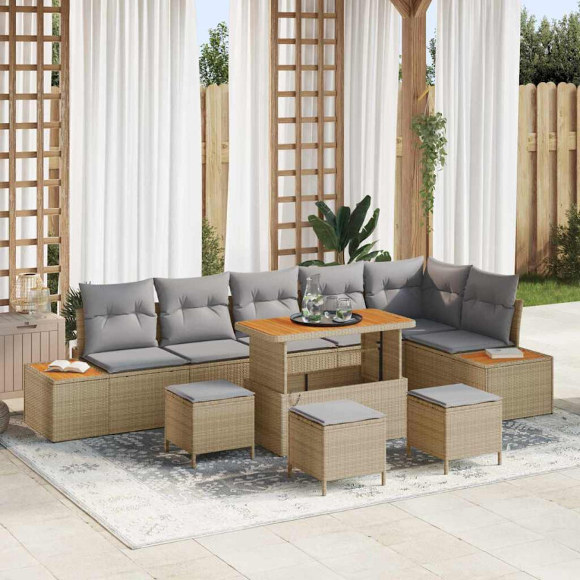 Hagesofa Set med pute med lagring Beige Poly rattan