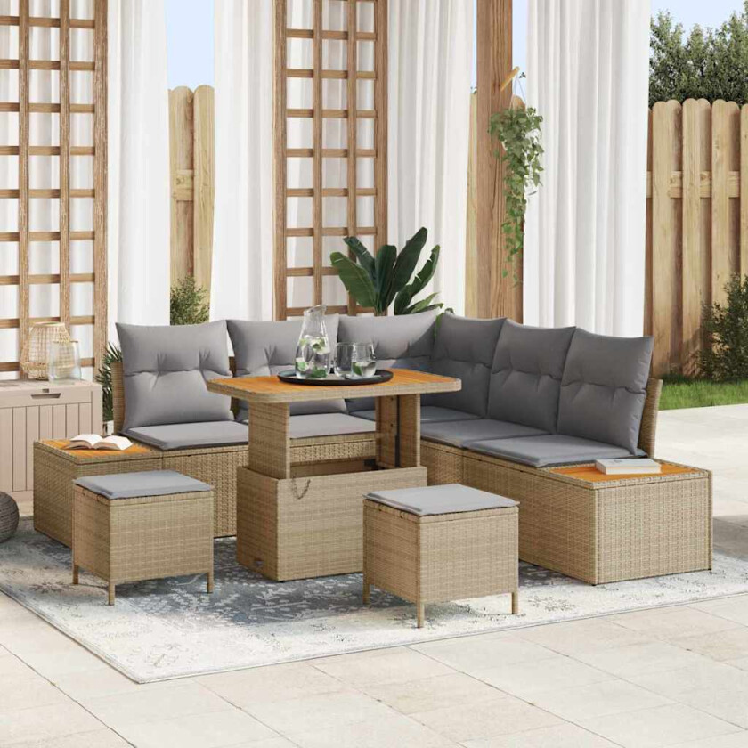 Hagesofa Set med pute med lagring Beige Poly rattan