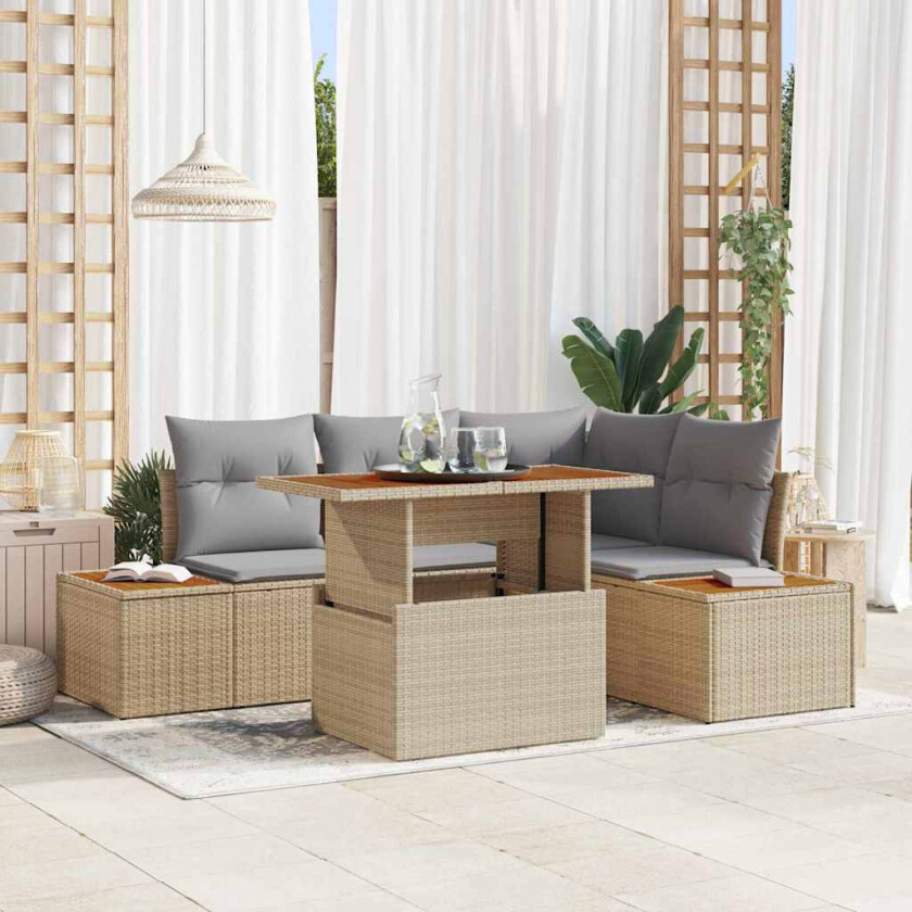 Hagesofa Set med lagring 5 pcs Beige Poly rattan