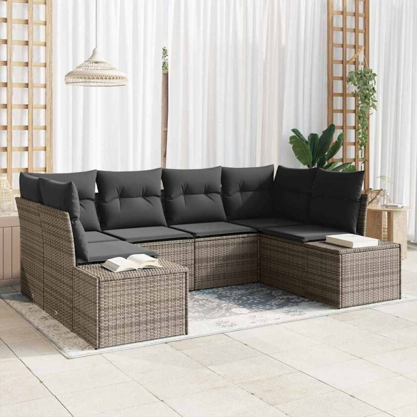 Hagesofa Set med lagring 6 pcs Grå Poly rattan