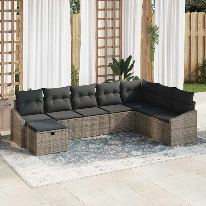 Hagesofa Set med pute 8 pcs Grå 55 x 62 x 69 cm Poly rattan