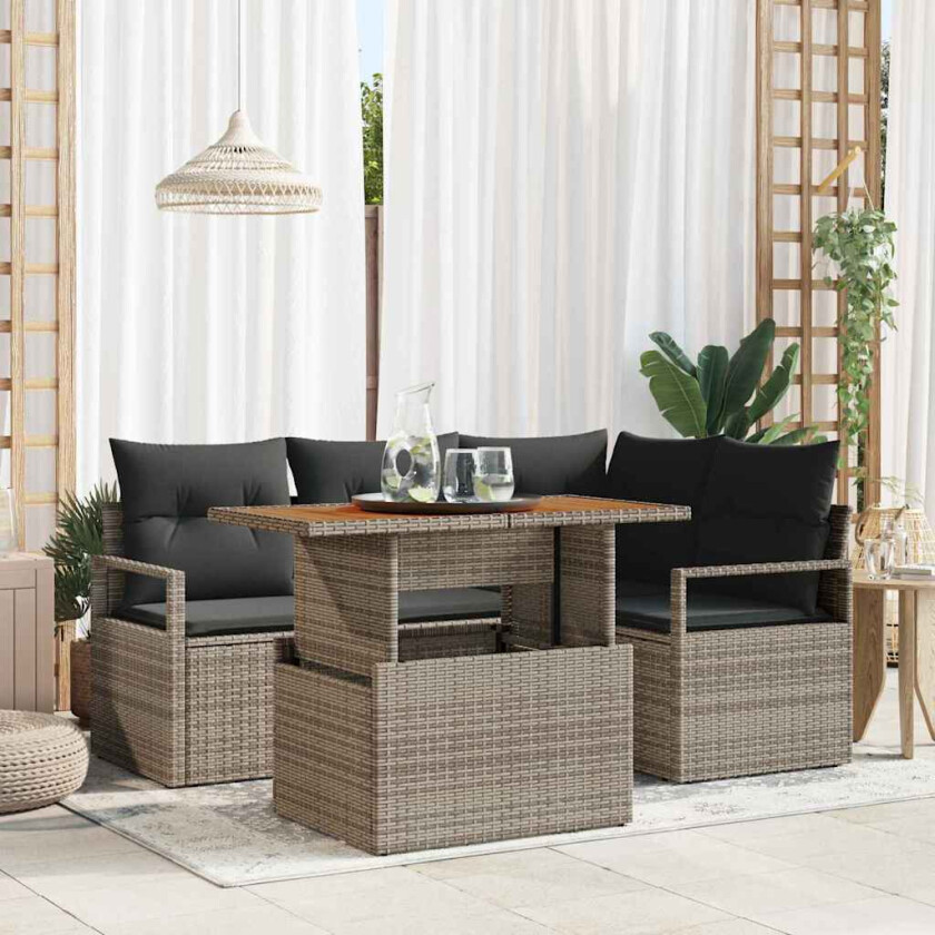 Hagesofa Set med lagring 5 pcs Grå Poly rattan