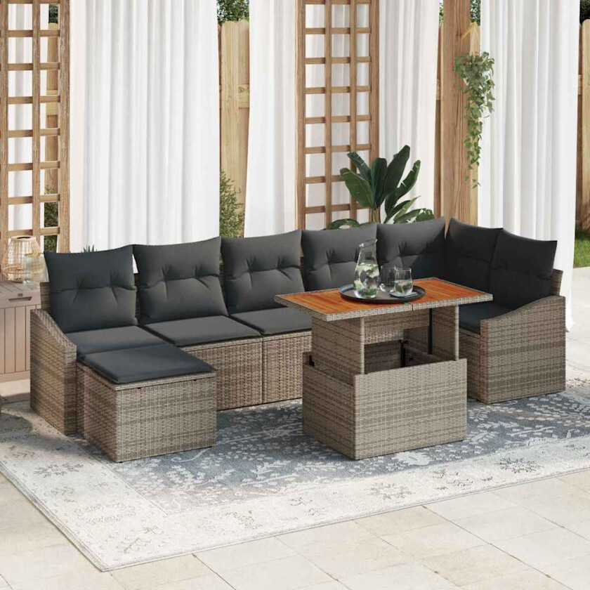 Hagesofa Set med lagring 8 pcs Grå Poly rattan