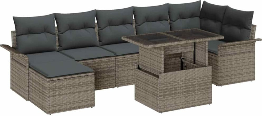 Hagesofa Set med pute med lagring 8 pcs Grå Poly rattan