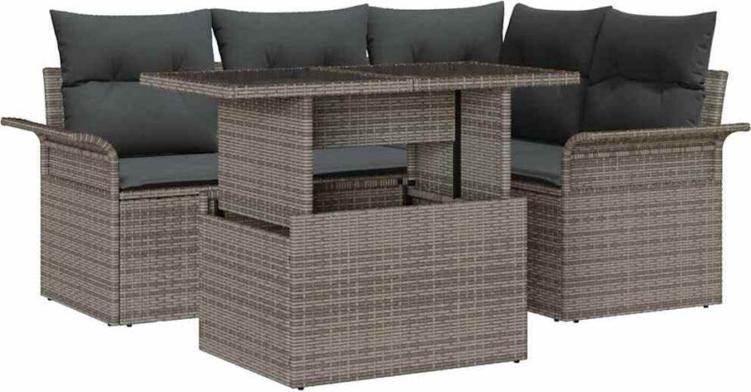 Hagesofa Set med pute med lagring 5 pcs Grå Poly rattan