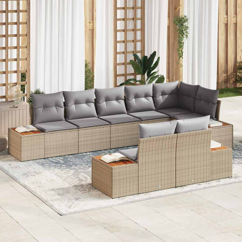Hagesofa Set med pute 8 pcs Beige og lys grå Polyrattan