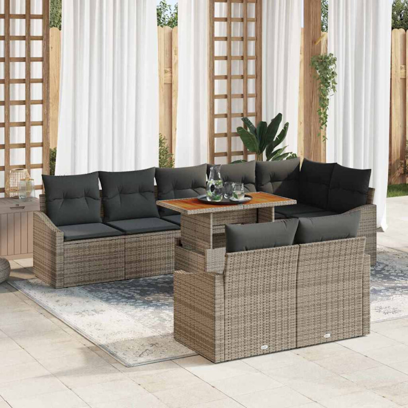 Hagesofa Set med lagring 9 pcs Grå Poly rattan