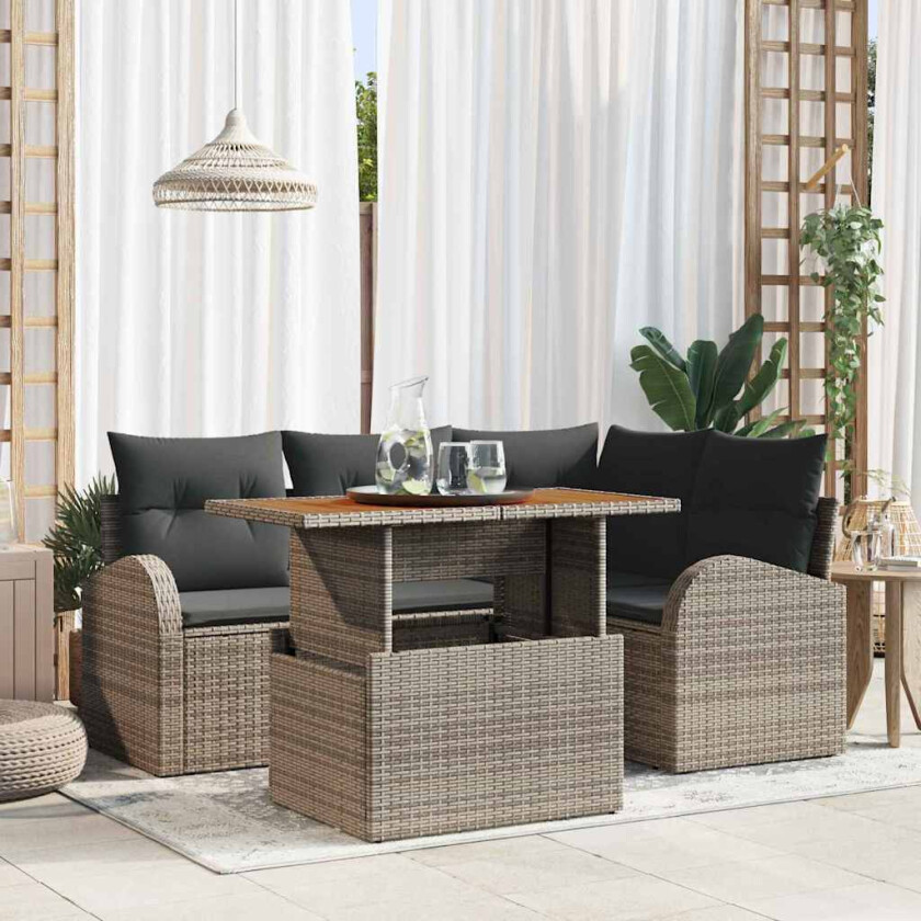 Hagesofa Set med lagring 5 pcs Grå Poly rattan
