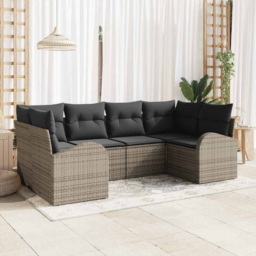 Hagesofa Set med pute med lagring 6 pcs Grå polyrotting