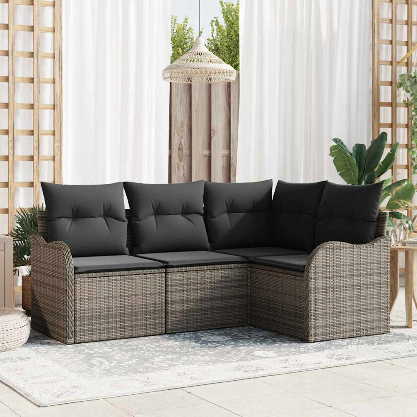 Hagesofa Set med lagring 4 pcs Grå polyrotting
