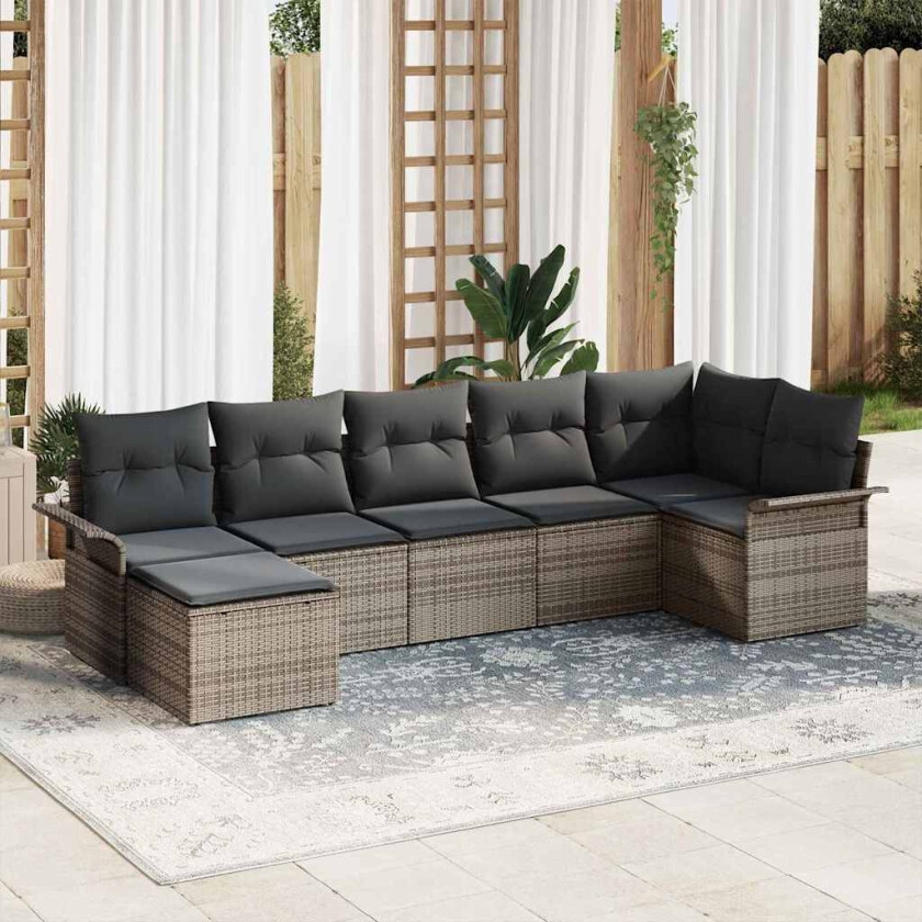 Hagesofa Set med pute med lagring 7 pcs Grå Poly rattan