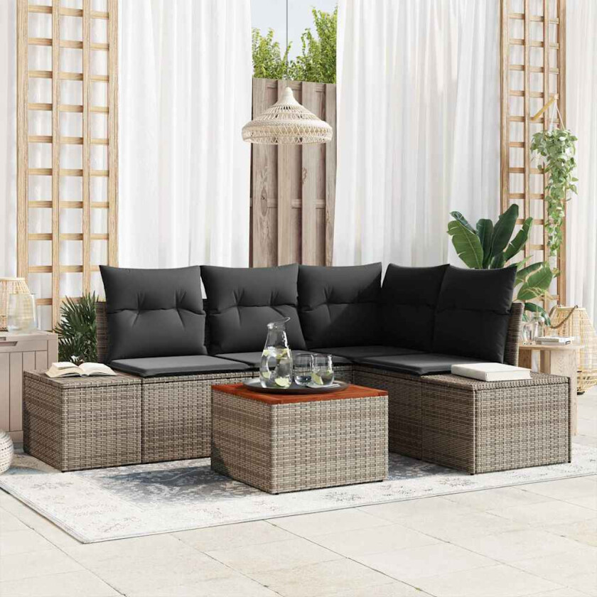Hagesofa Set med lagring 5 pcs Grå polyrotting