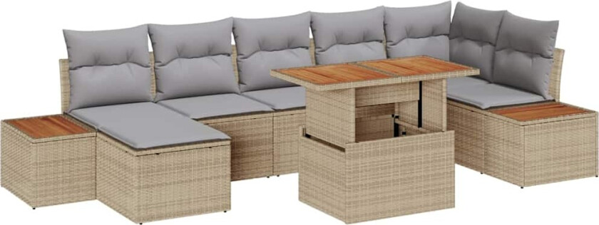 Hagesofa Set med lagring 8 pcs Beige Poly rattan