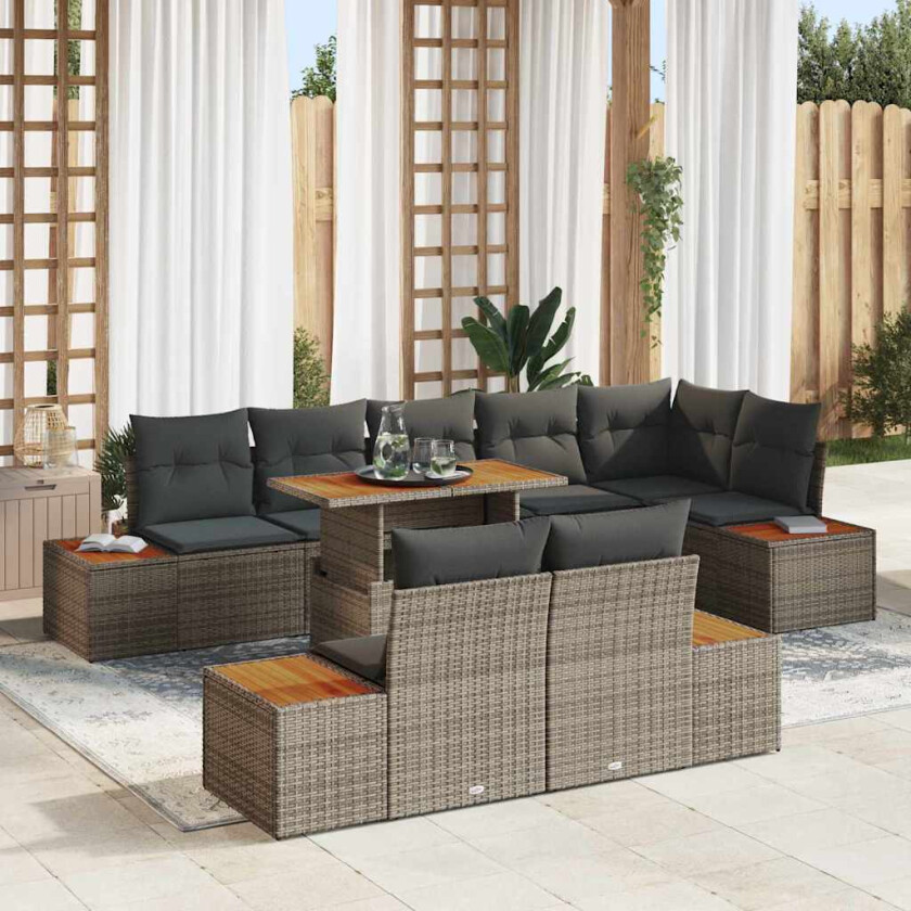 Hagesofa Set med lagring 9 pcs Grå Poly rattan