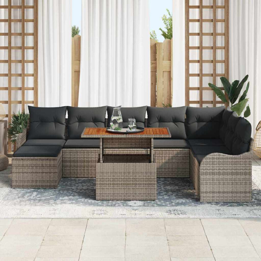 Hagesofa Set med lagring 9 pcs Grå Poly rattan