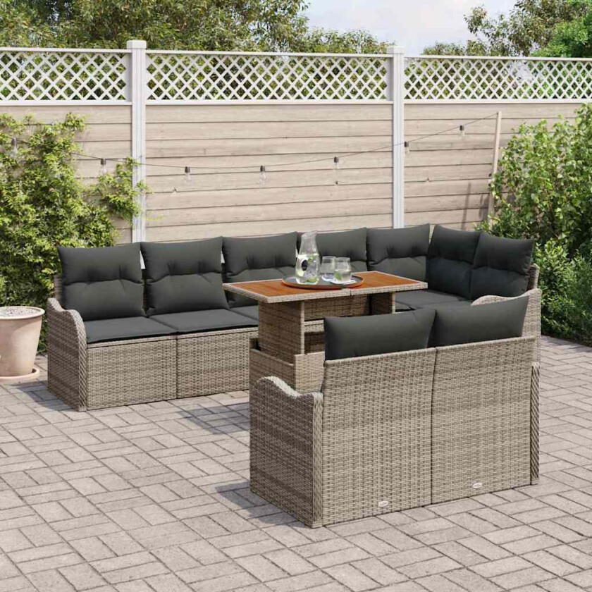 Hagesofa Set med lagring 9 pcs Grå Poly rattan
