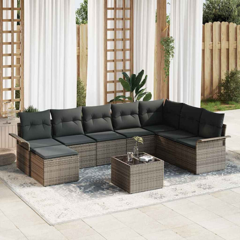 Hagesofa Set med pute med lagring 9 pcs Svart Poly rattan