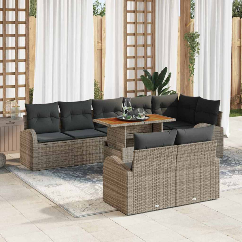 Hagesofa Set med lagring 9 pcs Grå Poly rattan